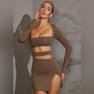 Oh Polly Enya Mini Dress Taupe NEW WITH TAG